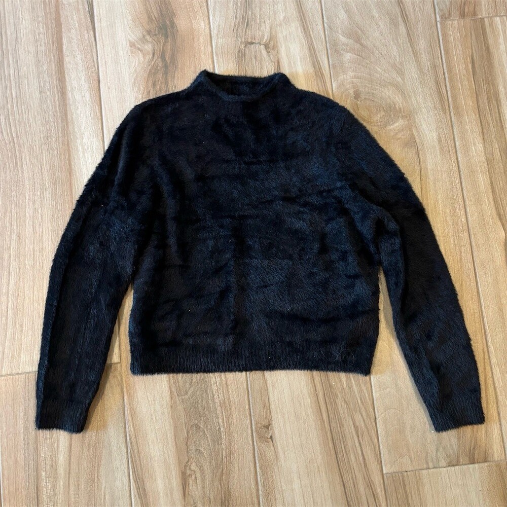 Universal Thread Sweater Womens XL Black Fuzzy Plush Knit Mock Neck